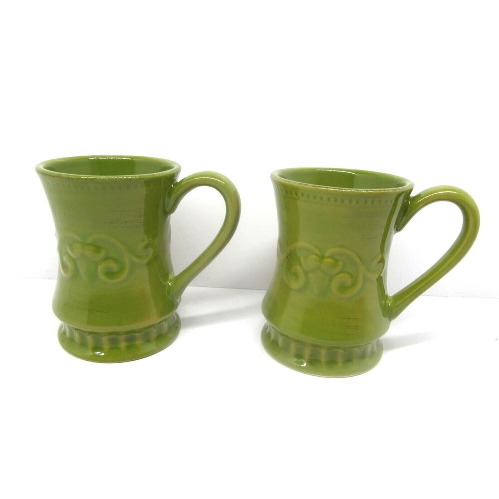 Demdaco Sapore 2004 Deb Hrabik  Hand Painted Green Mugs Set of 2